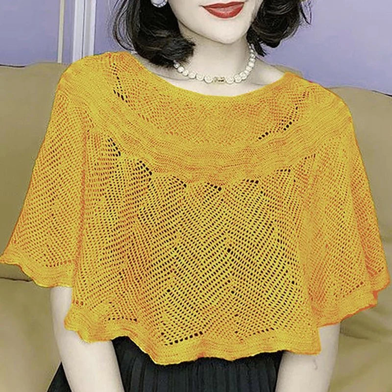 Women's Knitted Hollow Cotton Shawl Scarf Blouse Summer Autumn Elegant Ladies Sun Protection Cloak Smock