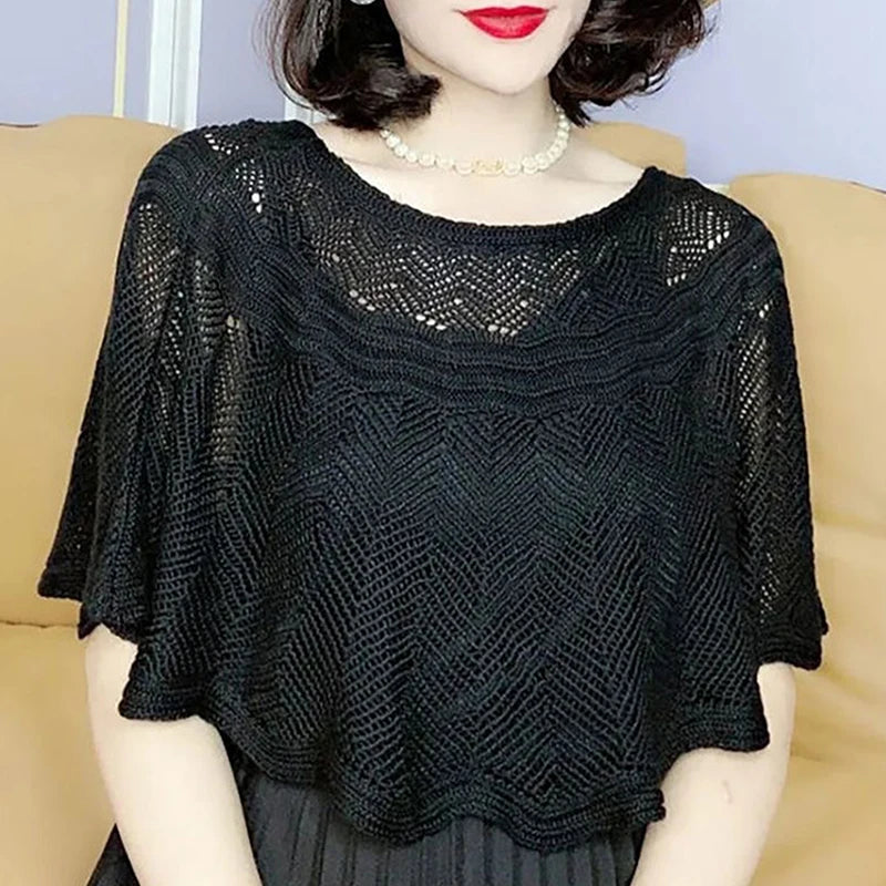 Women's Knitted Hollow Cotton Shawl Scarf Blouse Summer Autumn Elegant Ladies Sun Protection Cloak Smock